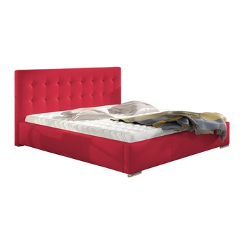 Pat tapitat Alisa rosu, MobAmbient, cu tablie inalta, somiera metalica rabatabila, lada de depozitare, pentru saltea 160 x 200 cm Pat tapitat Alisa rosu, MobAmbient, cu tablie inalta, somiera metalica rabatabila, lada de depozitare, pentru saltea 160 x 200 cm