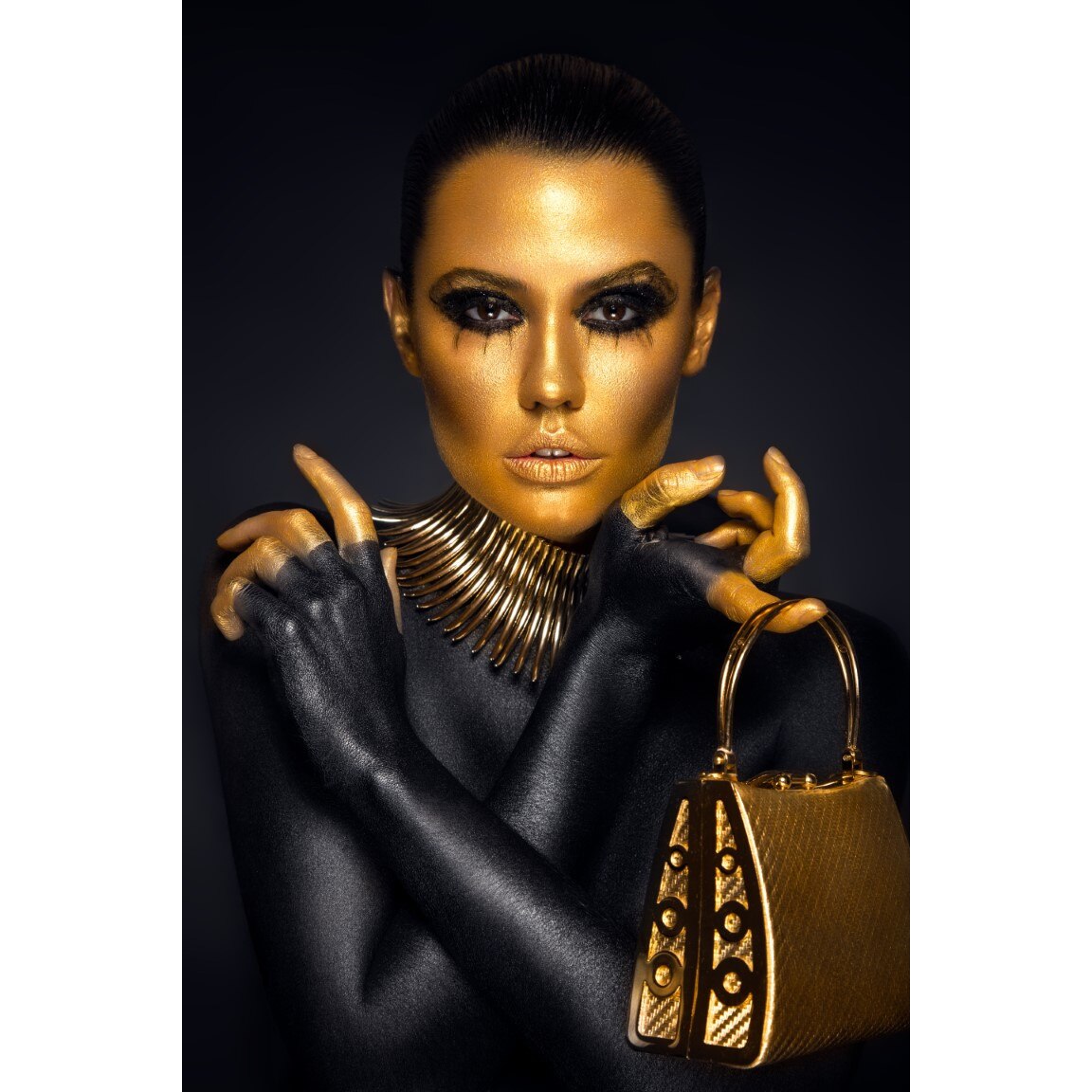 Tablou canvas Portert femeie auriu-negru 3, 30 x 45 cm