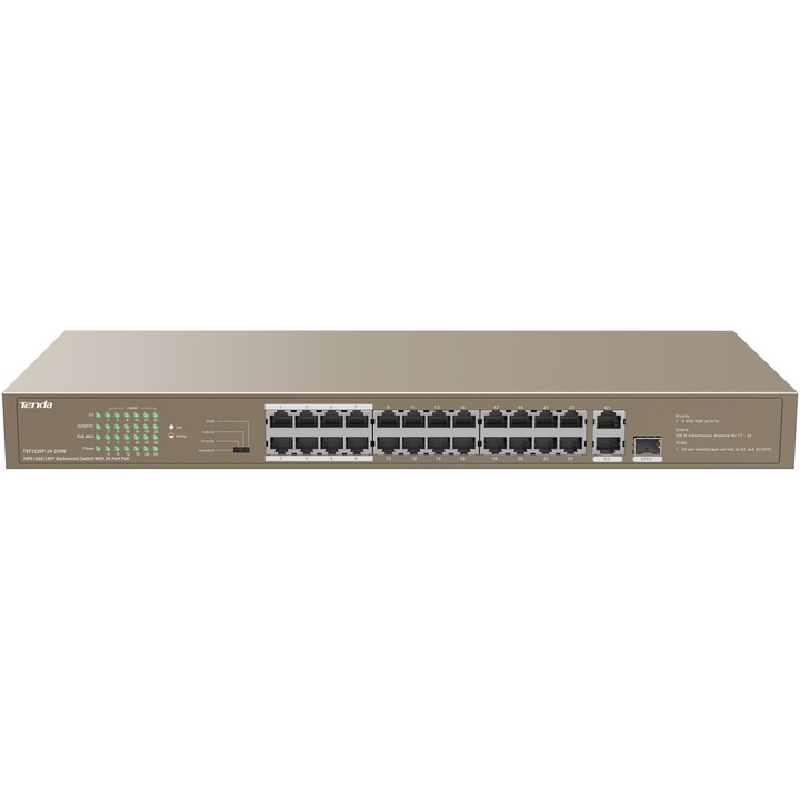 Switch Tenda TEF1126P-24-250W, 24-Port PoE