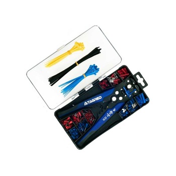 Set cleste multifunctional pentru sertizat Tagred, cu pini, papuci si accesorii, negru/albastru, 161 elemente Set cleste multifunctional pentru sertizat Tagred, cu pini, papuci si accesorii, negru/albastru, 161 elemente