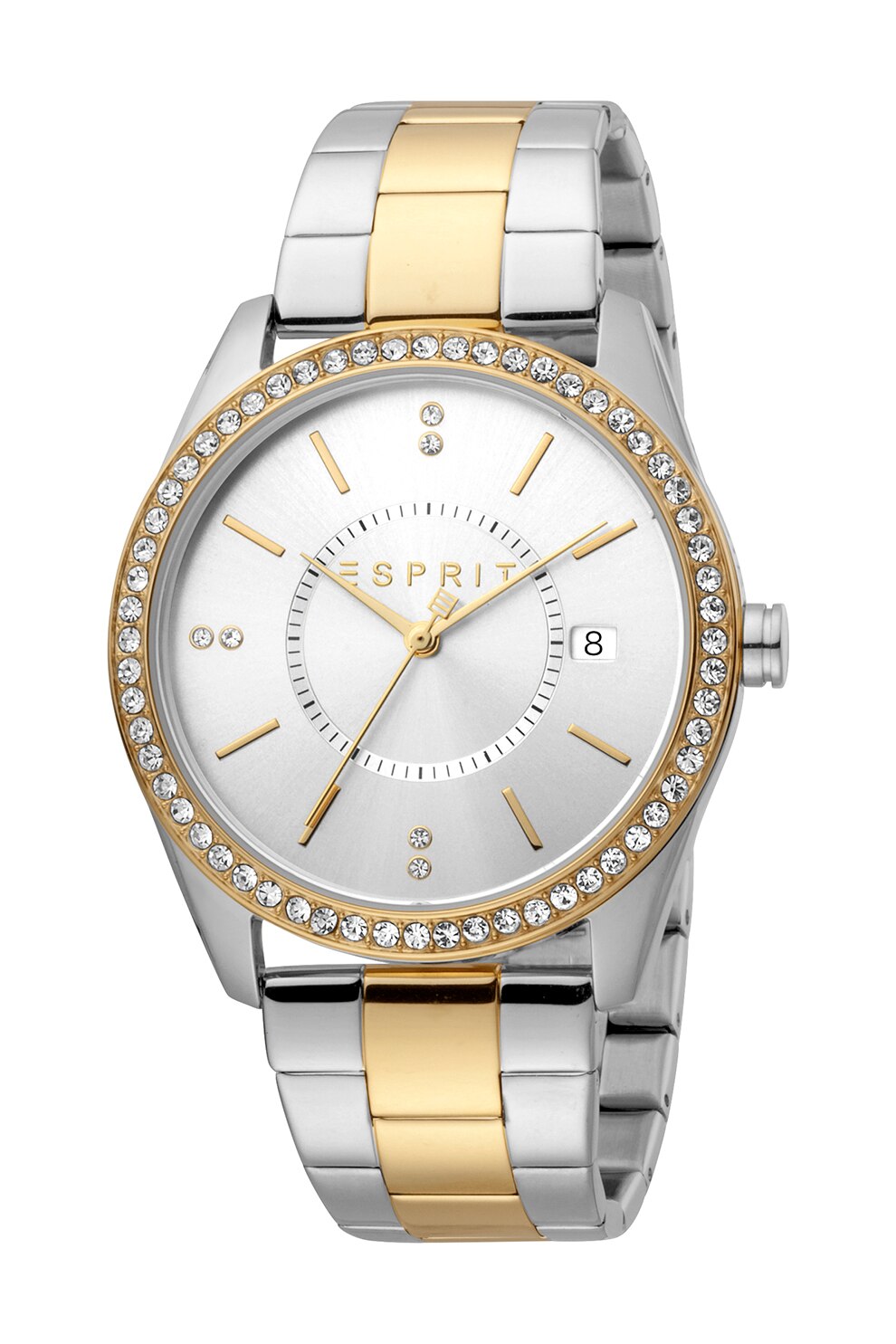 Esprit, Ceas bicolor cu cristale, Argintiu/Auriu