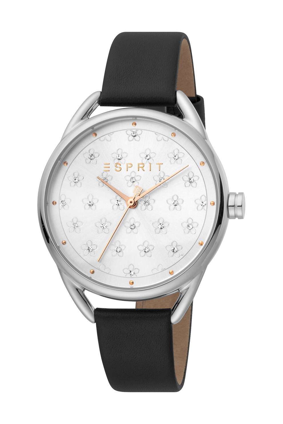 Esprit, Ceas cu model floral pe cadran, Negru/Argintiu
