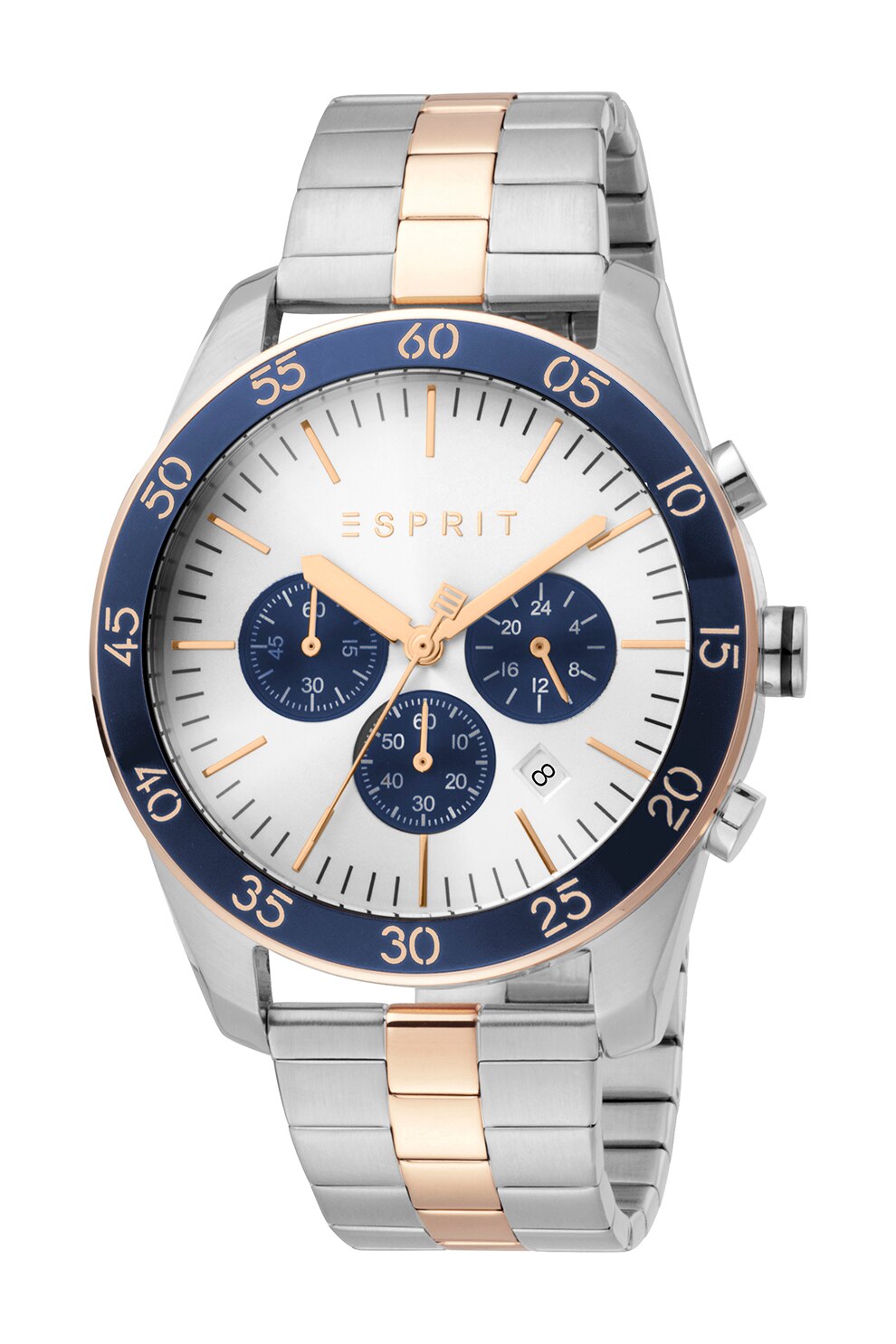 Esprit, Ceas cronograf de otel inoxidabil, Argintiu/Auriu