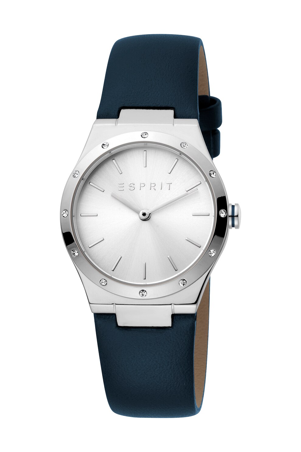 Esprit, Ceas de otel inoxidabil, cu o curea de piele, Bleumarin inchis/Argintiu