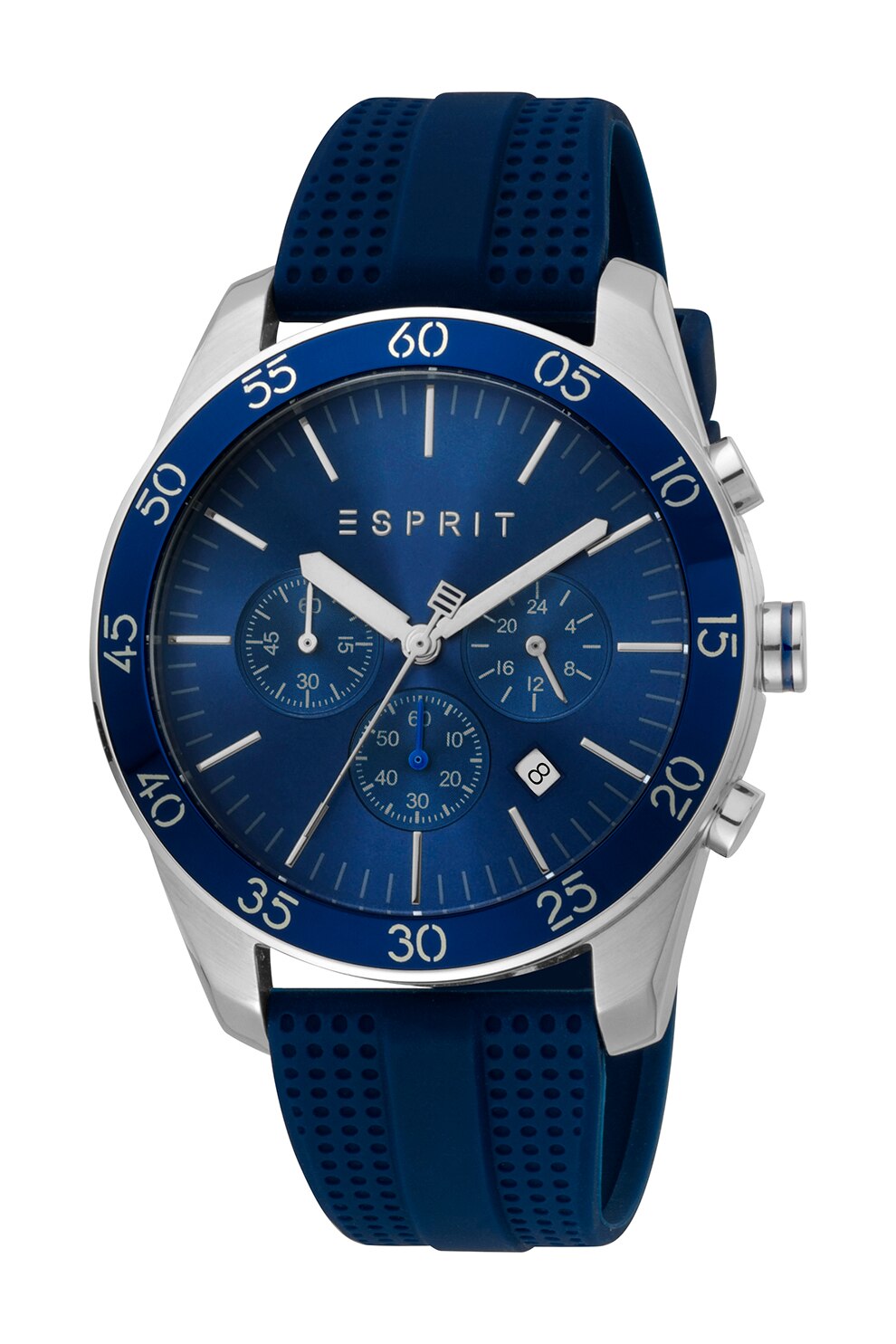 Esprit, Ceas cronograf cu o curea de cauciuc, Albastru inchis/Argintiu