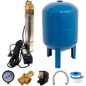 Kit Hidrofor 100L cu pompa apa submersibila Alpin Profi 4SKM-150, 1100W, 50 l/min ,inaltime de refulare 100m, Sistem complet Kit Hidrofor 100L cu pompa apa submersibila Alpin Profi 4SKM-150, 1100W, 50 l/min ,inaltime de refulare 100m, Sistem complet