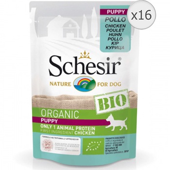 Hrana umeda pentru caini Schesir Bio, Puppy, Pui, 16 x 85 g Hrana umeda pentru caini Schesir Bio, Puppy, Pui, 16 x 85 g