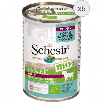 Hrana umeda pentru caini Schesir Bio, Puppy, Pui, 6 x 400 g Hrana umeda pentru caini Schesir Bio, Puppy, Pui, 6 x 400 g