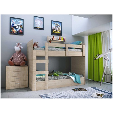 Set dormitor tineret Irim Vlady, Pat 204x96x161 cm, 2 paturi 90x200, comoda 70x43x75 cm, consola, Sonoma
