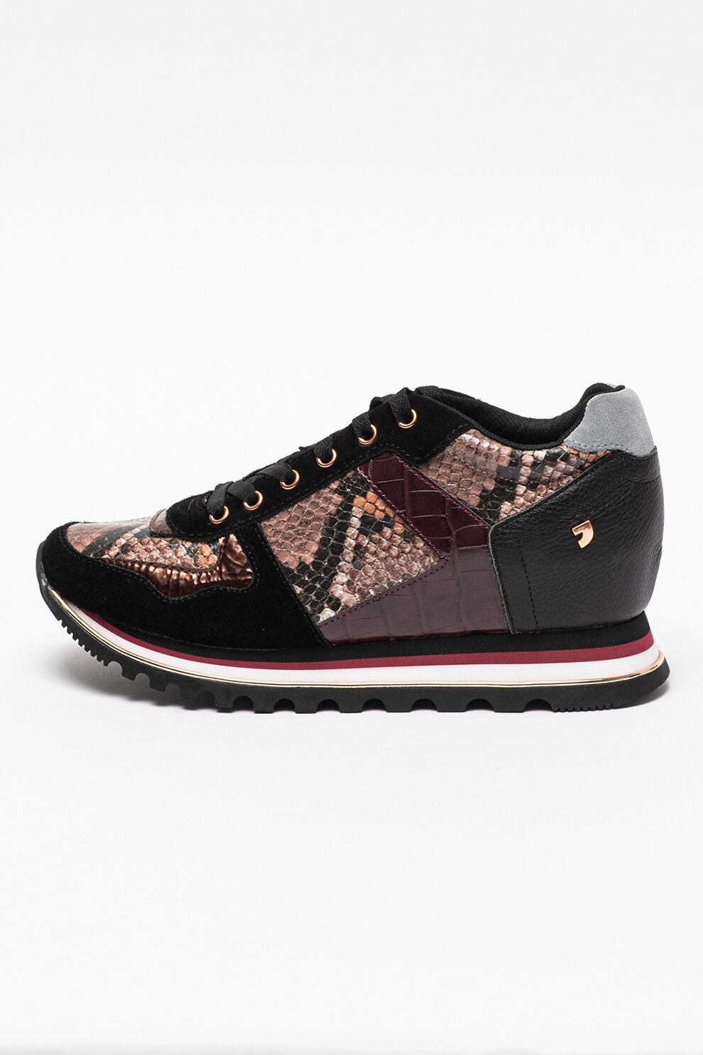 Gioseppo, Pantofi sport de piele si piele intoarsa cu modele diverse Nazran, Negru/Maro cognac