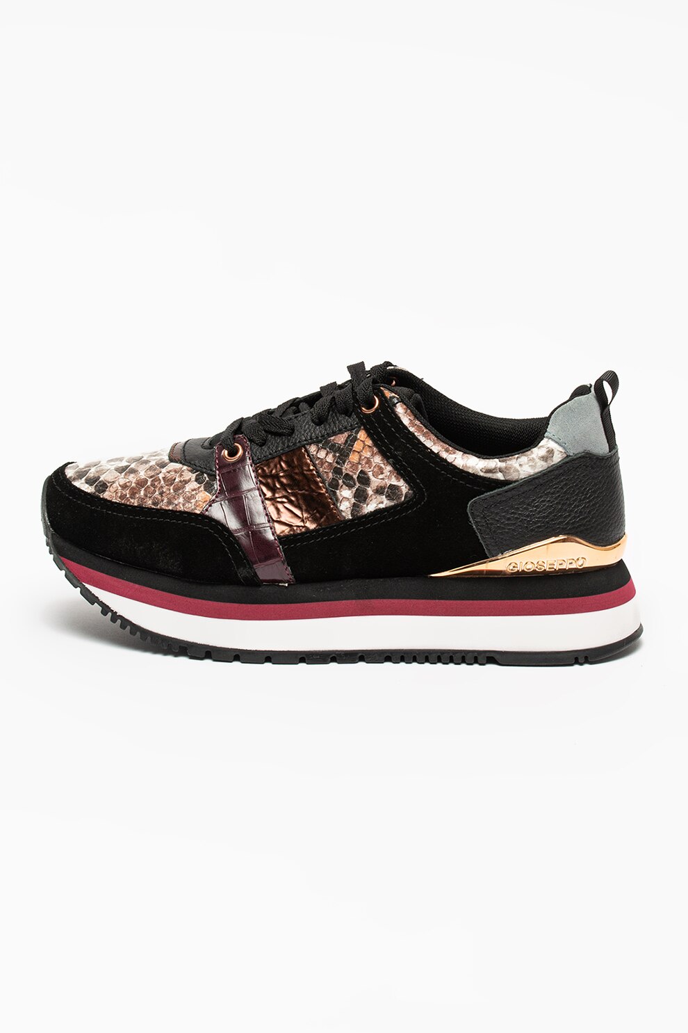 Gioseppo, Pantofi sport flatform Engels, Negru/Maro/Rosu Bordeaux
