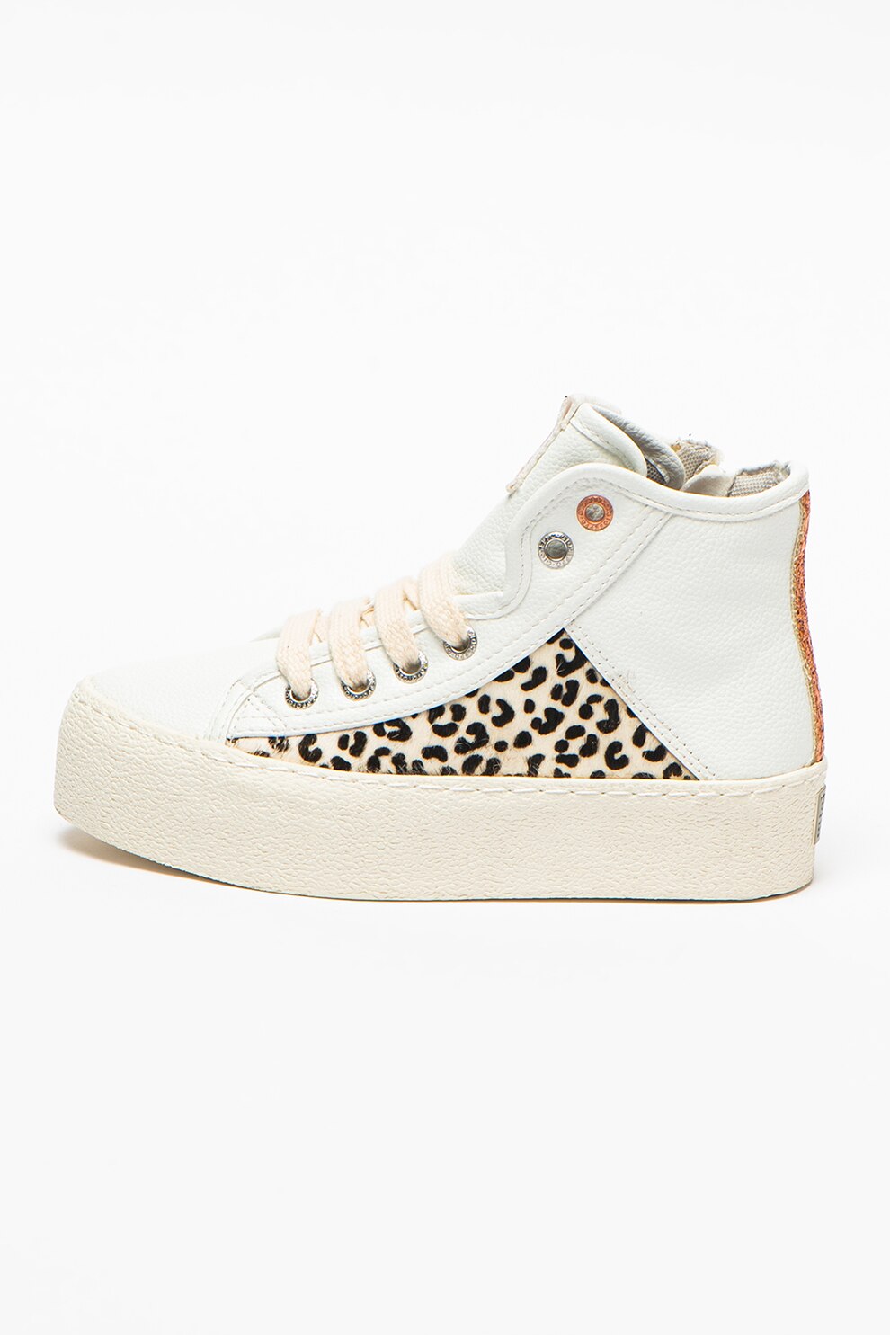Gioseppo, Pantofi sport high-top de piele ecologica cu insertii stralucitoare Jever, Alb/Maro inchis