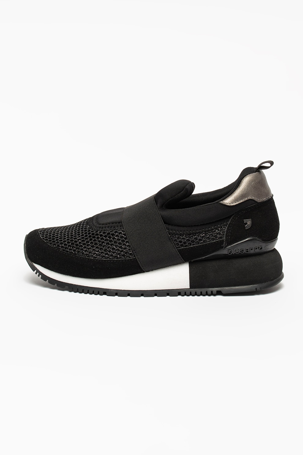 Gioseppo, Pantofi sport slip-on cu insertii din piele ecologica Utsira, Negru/Argintiu