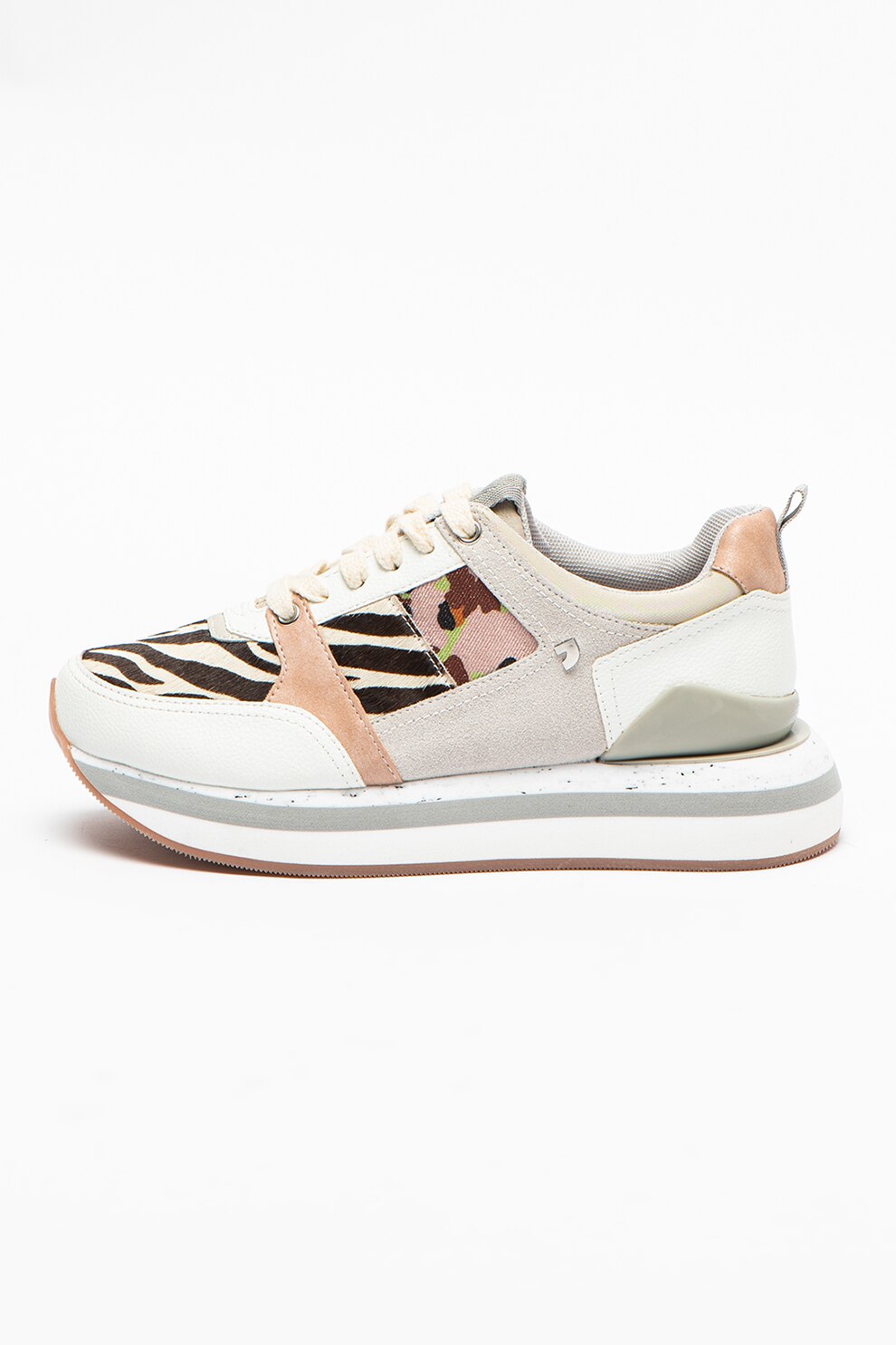 Gioseppo, Pantofi sport wedge cu garnituri de piele cu par scurt Siljan, Gri/Maro/Crem