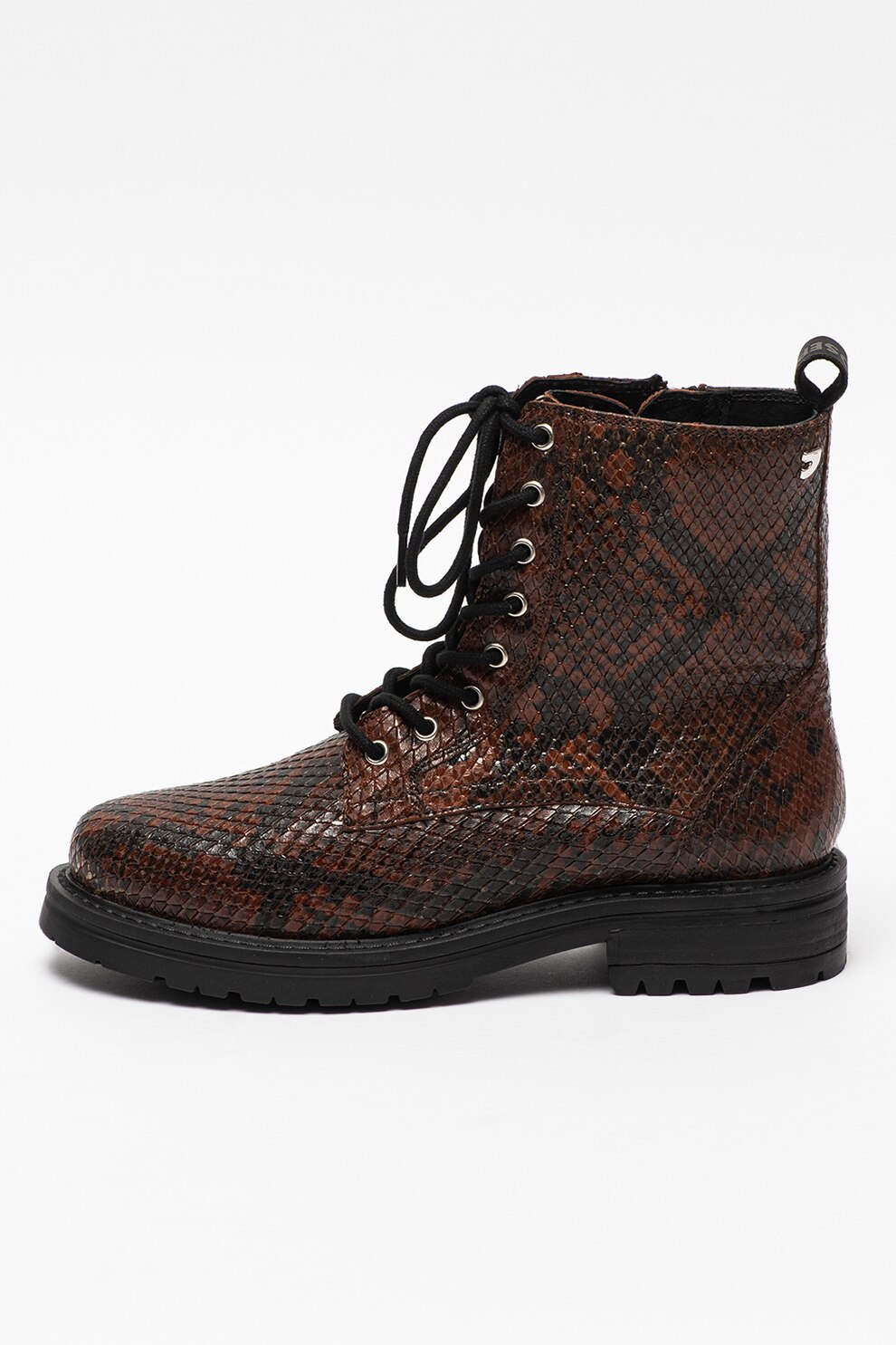 Gioseppo, Ghete de piele cu model animal print Kampal, Maro coniac/Negru