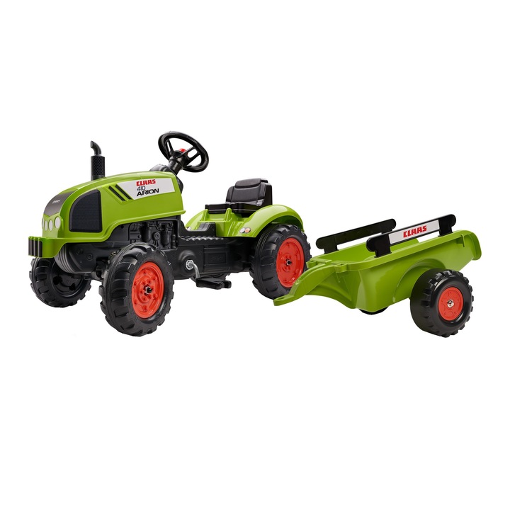 Трактор за деца Falk 2041C, С педали и ремарке, Зелен