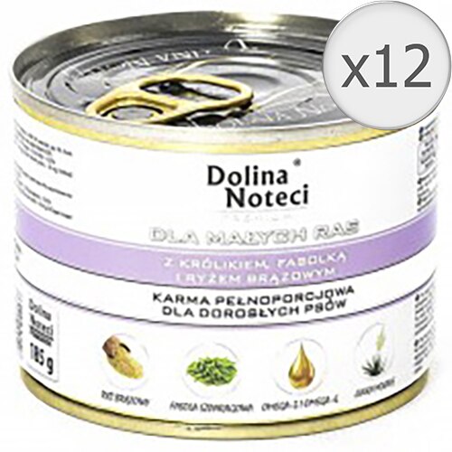 Hrana umeda pentru caini Dolina Noteci Mini, Iepure si Fasole, 12 x 185 g