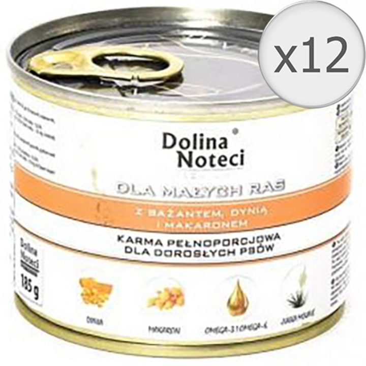 Hrana umeda pentru caini Dolina Noteci Mini, Fazan si Dovleac, 12 x 185 g