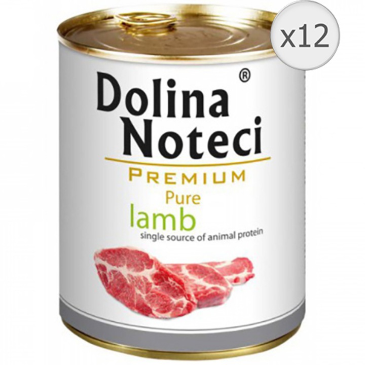 Hrana umeda pentru caini Dolina Noteci Pure, Miel 12 x 800 g