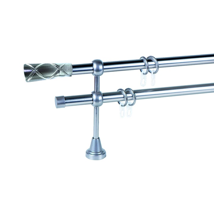 Set galerie dubla metalica, lungime intre 251 si 300 cm, culoare crom mat - design metal