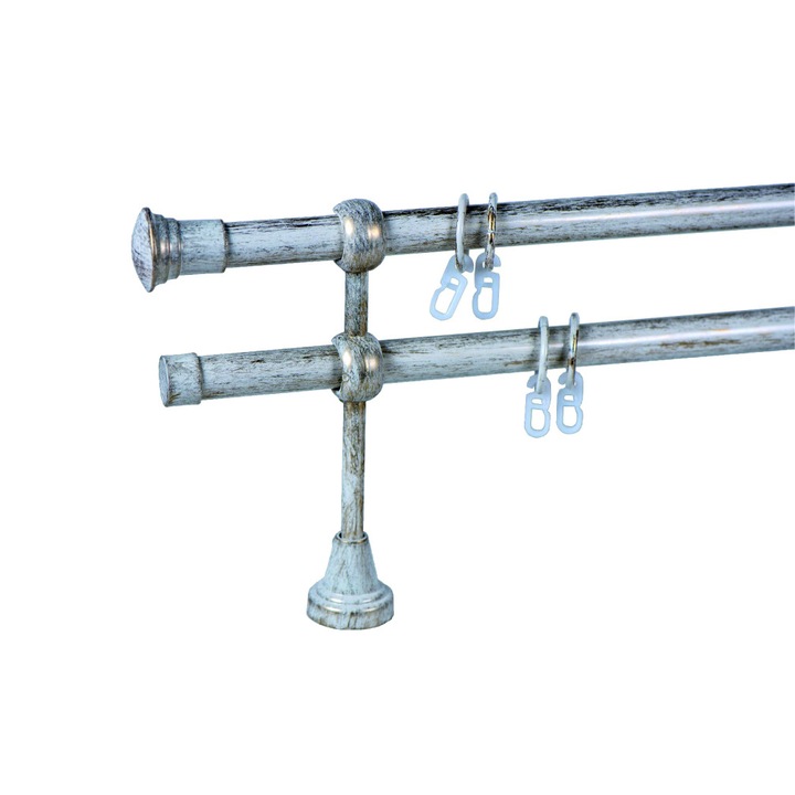 Set galerie dubla metalica, lungime intre 251 si 300 cm, culoare alb auriu - design modern