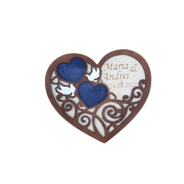 Cadou pentru nunta, suport de verighete personalizat 150 x 140 x 6 mm