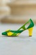 CONDUR by alexandru, Pantofi de piele cu toc kitten Patricia, Verde/Galben, 36