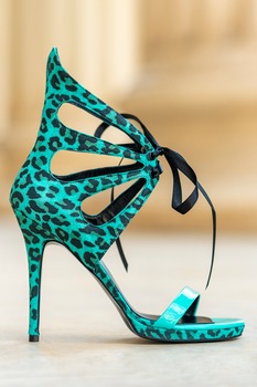CONDUR by alexandru, Sandale de piele cu barete multiple si animal print Desiree, Turcoaz/Negru CONDUR by alexandru, Sandale de piele cu barete multiple si animal print Desiree, Turcoaz/Negru