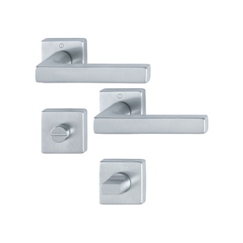 Maner usa interior, Hoppe Dallas, cu rozeta patrata pentru baie, material alama, culoare crom satinat, 124x49mm Maner usa interior, Hoppe Dallas, cu rozeta patrata pentru baie, material alama, culoare crom satinat, 124x49mm