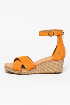 UGG, Sandale-espadrile wedge cu barete incrucisate Eugenia, Oranj UGG, Sandale-espadrile wedge cu barete incrucisate Eugenia, Oranj