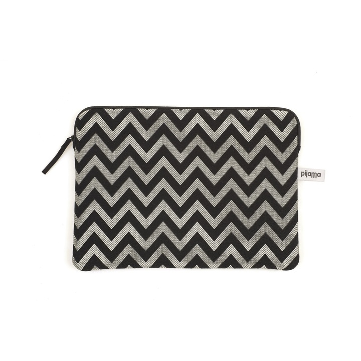 Husa pentru laptop 13 inch, Pijama, ZIG ZAG, Negru/Alb