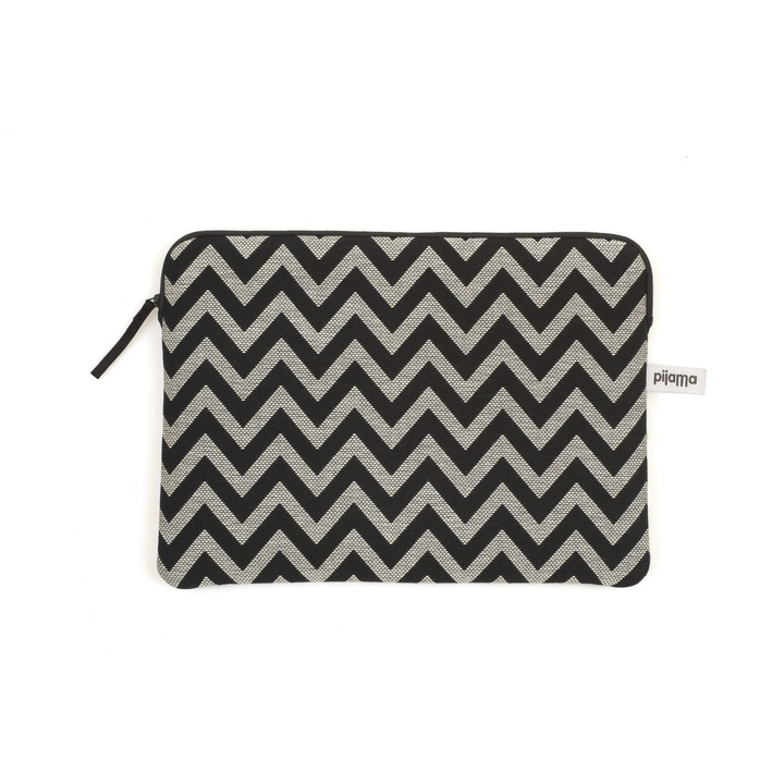 Husa pentru MACBOOK PRO 13 inch, Pijama, ZIG ZAG, Negru/Alb