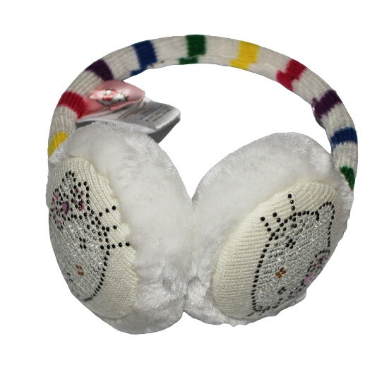 Urechi Hello Kitty, albe cu dungi colorate