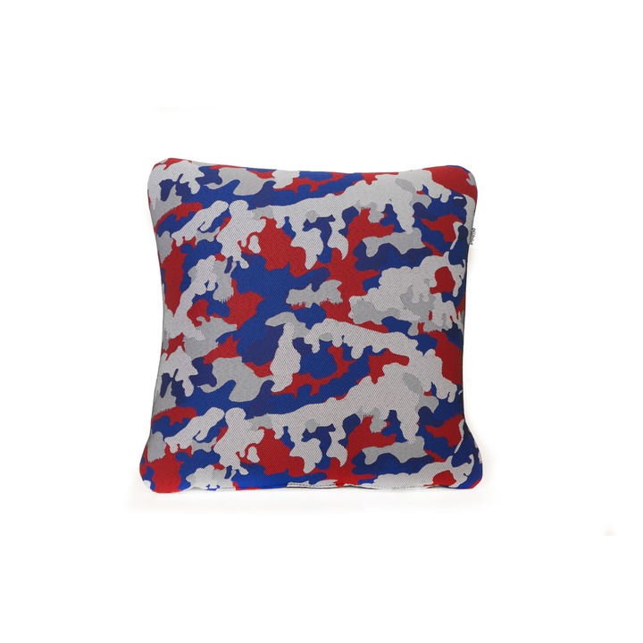 Perna decorativa, Pijama, REVERSE CAMO, Albastru/Rosu, 40x40 cm