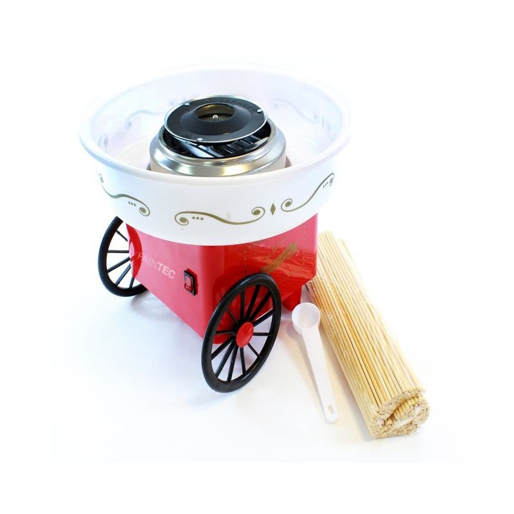 Професионален уред за приготвяне на захарен памук, Faintec, висока мощност, 500 W, включена лъжица за захар и 200 бамбукови пръчици, червен