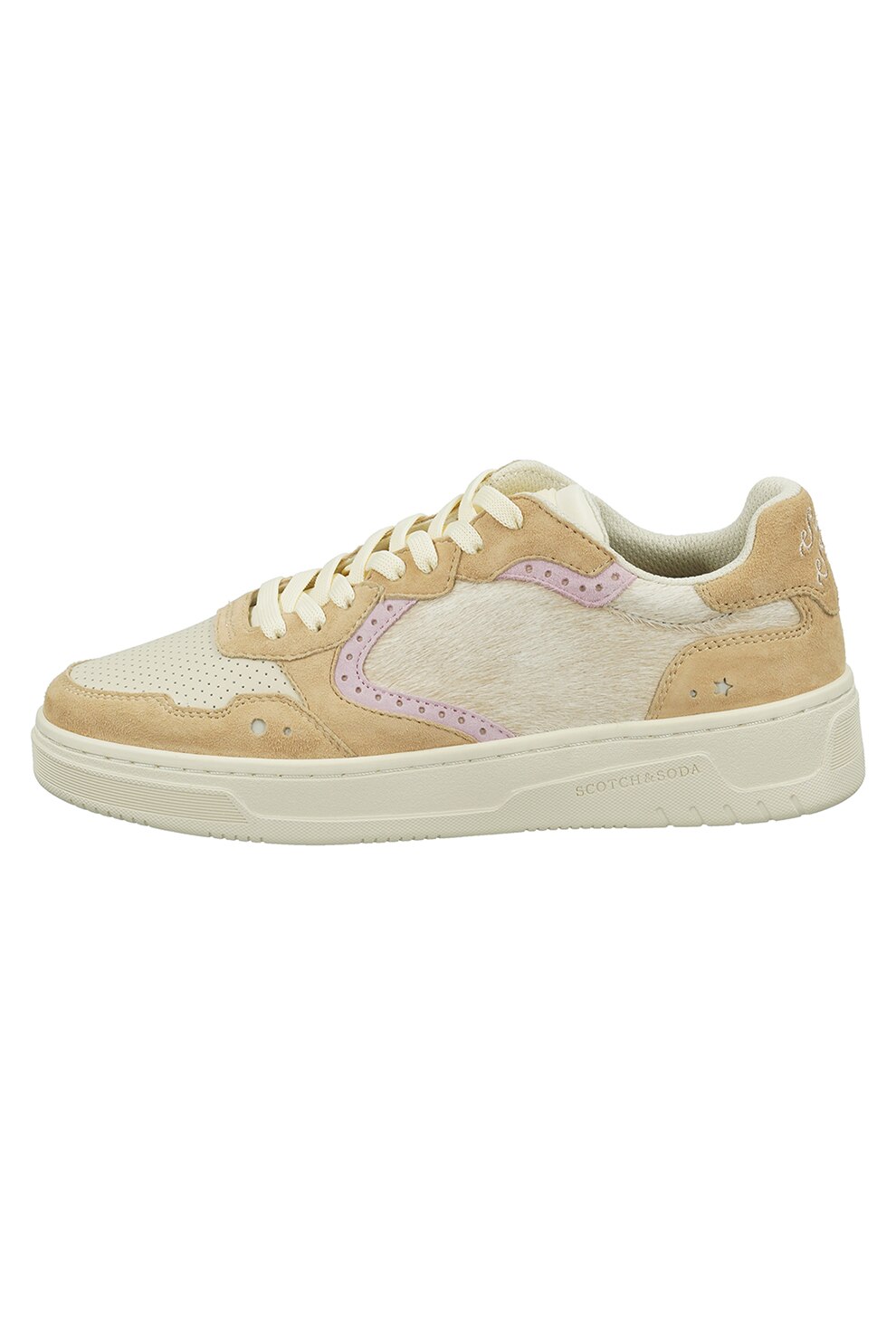 Scotch & Soda, Pantofi sport de piele si piele intoarsa, Bej
