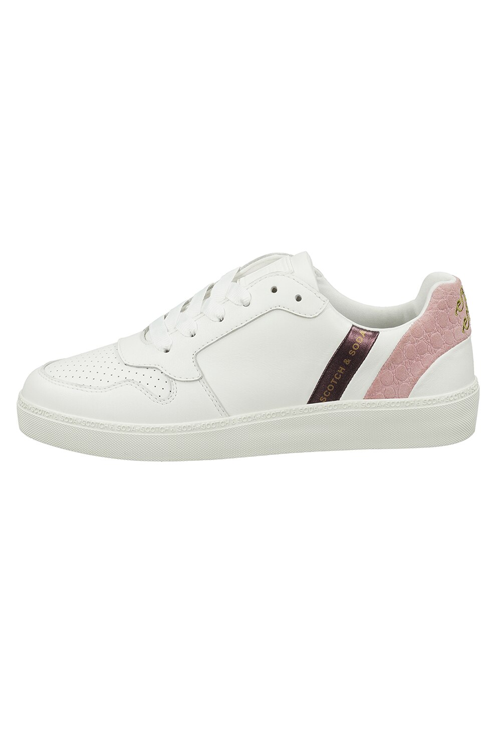 Scotch & Soda, Pantofi sport de piele cu detaliu de piele intoarsa, Alb