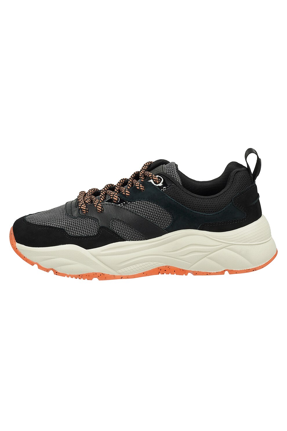 Scotch & Soda, Pantofi sport cu detalii de piele intoarsa si aspect masiv, Negru/Alb