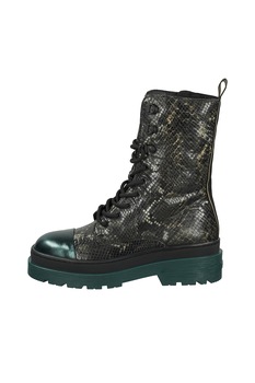 Scotch & Soda, Ghete biker de piele cu aspect de piele de sarpe, Gri inchis/Verde englez Scotch & Soda, Ghete biker de piele cu aspect de piele de sarpe, Gri inchis/Verde englez