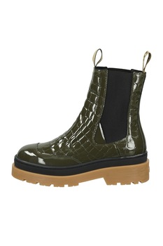 Scotch & Soda, Ghete Chelsea de piele lacuita cu aspect de piele de crocodil, Verde inchis Scotch & Soda, Ghete Chelsea de piele lacuita cu aspect de piele de crocodil, Verde inchis