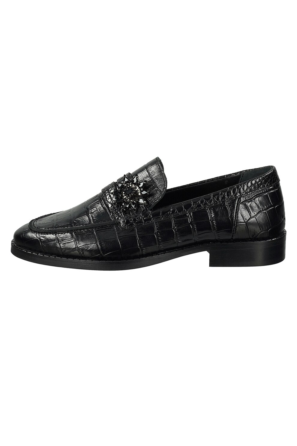 Scotch & Soda, Pantofi loafer de piele cu aspect de piele de crocodil, Negru