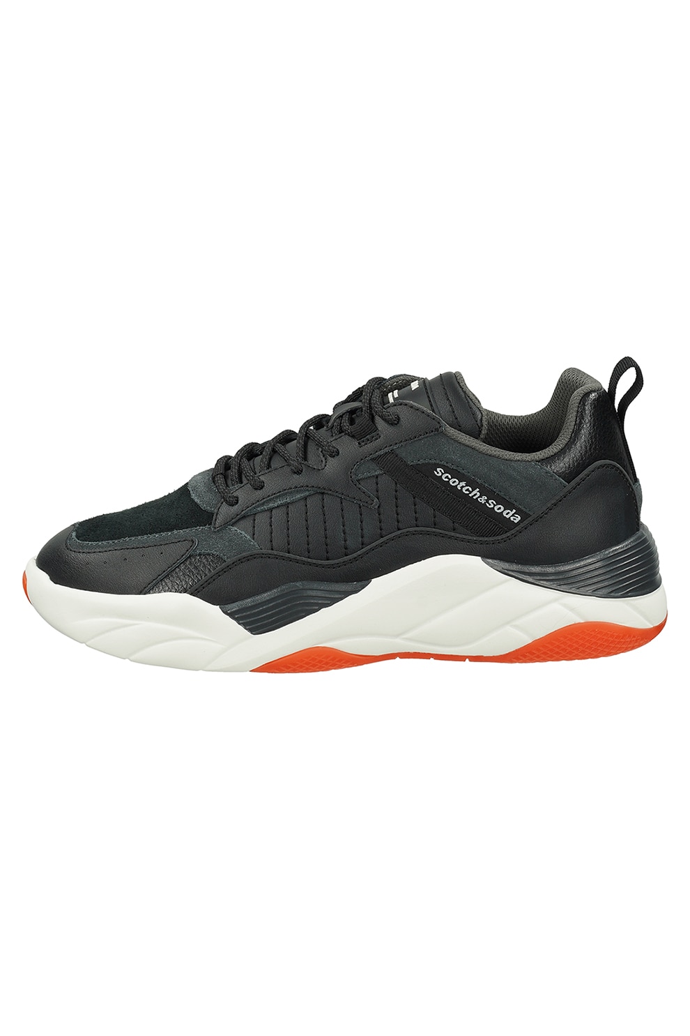 Scotch & Soda, Pantofi sport de piele cu garnituri de piele intoarsa, Gri inchis/ Negru