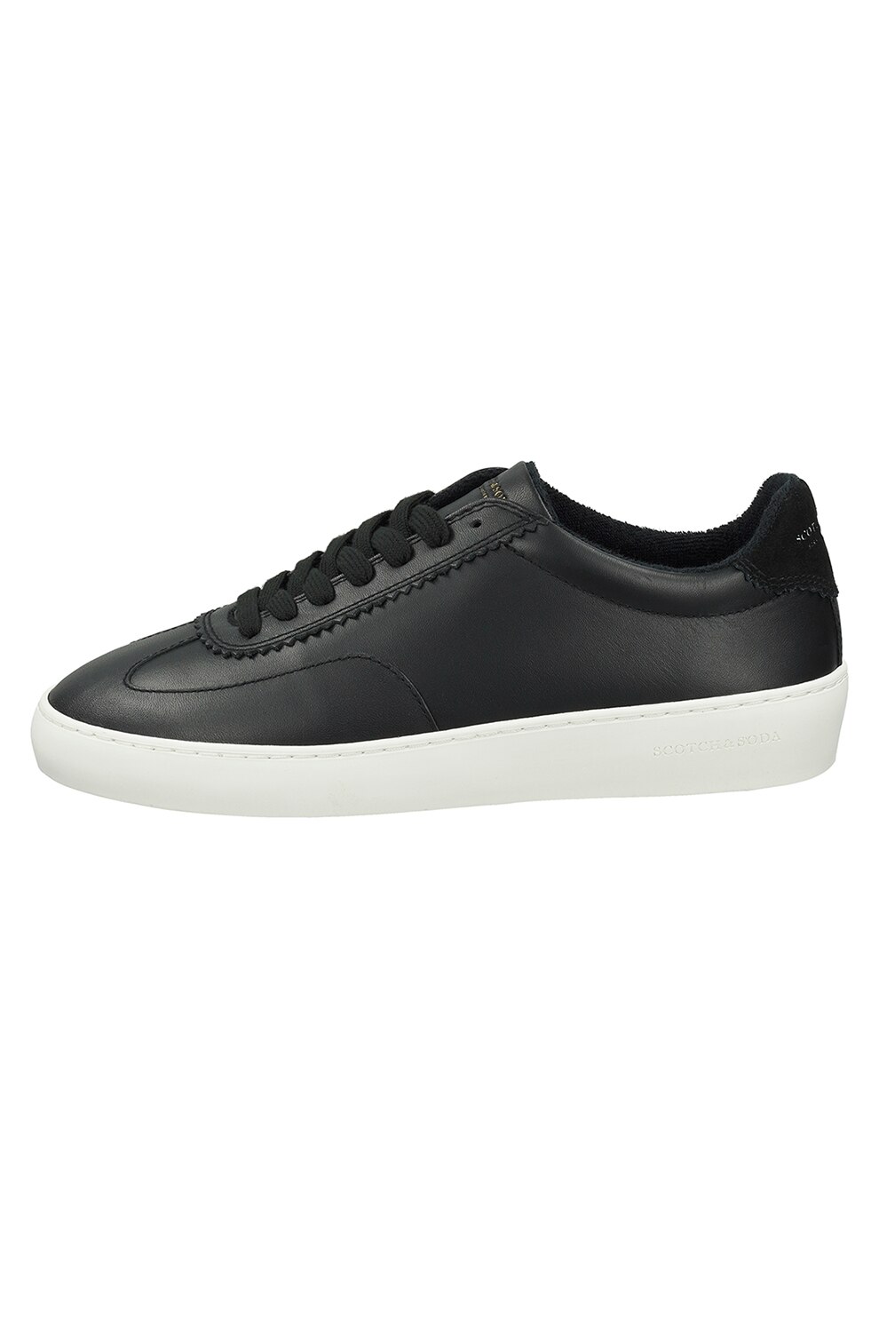 Scotch & Soda, Pantofi sport de piele cu aplicatie logo, Negru
