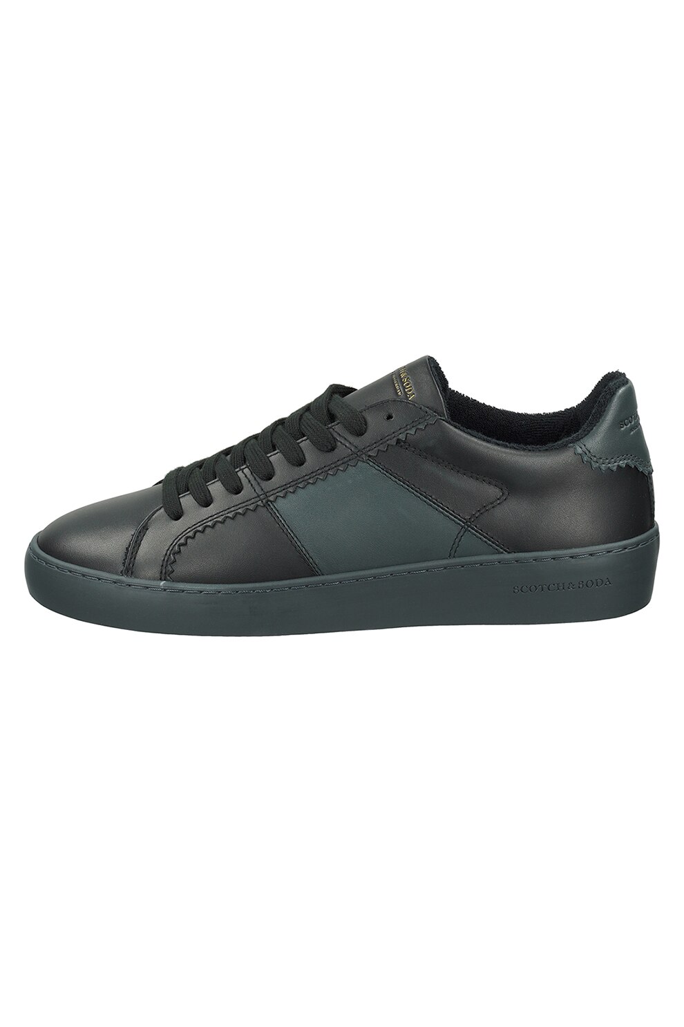 Scotch & Soda, Pantofi sport de piele cu aplicatie logo, Negru/Verde englez