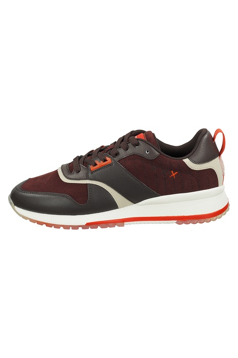Scotch & Soda, Pantofi sport cu insertii de piele Vivex, Visiniu/Maro