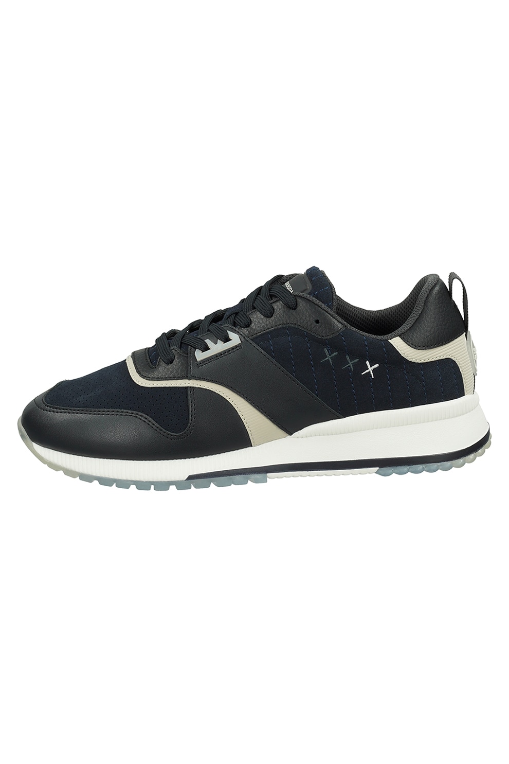Scotch & Soda, Pantofi sport cu insertii de piele Vivex, Bleumarin