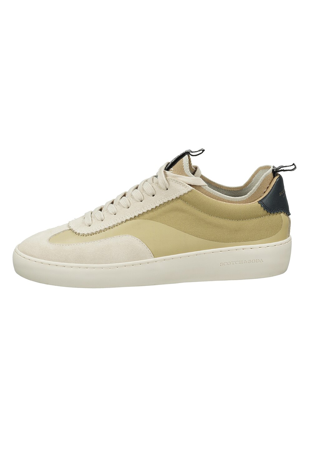 Scotch & Soda, Pantofi sport cu insertii de piele intoarsa, Crem
