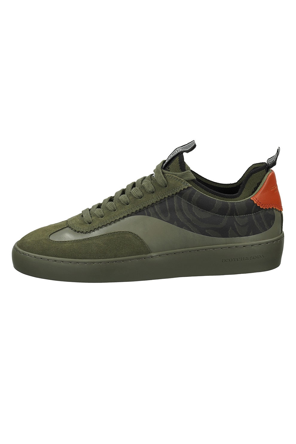 Scotch & Soda, Pantofi sport cu insertii de piele intoarsa, Verde militar/Gri