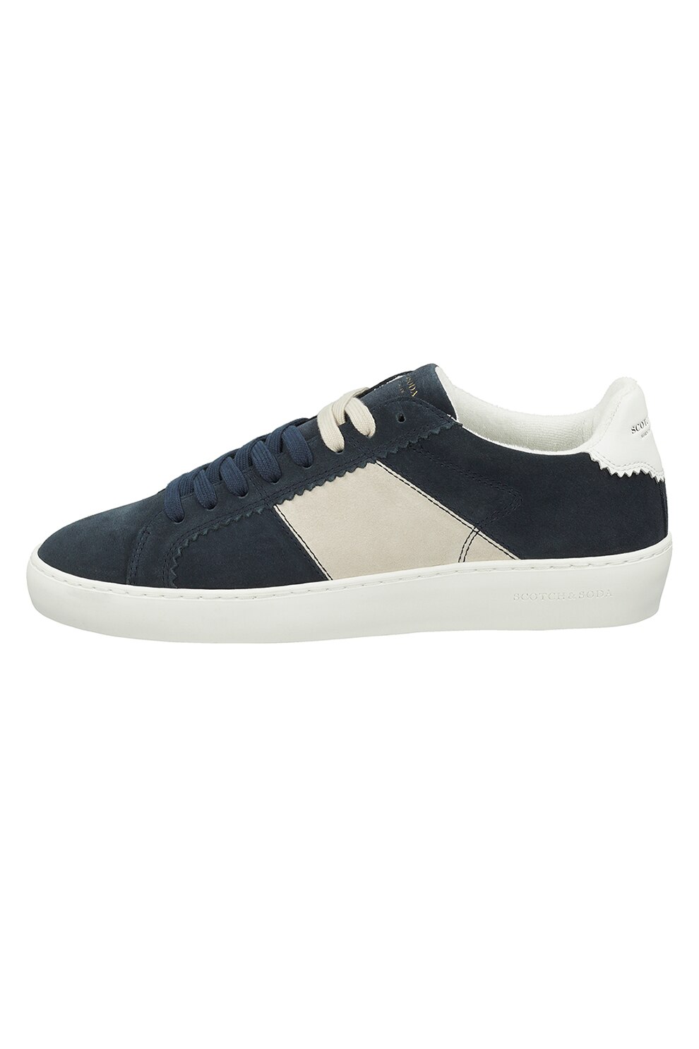 Scotch & Soda, Pantofi sport de piele intoarsa Plakka, Bleumarin/Crem