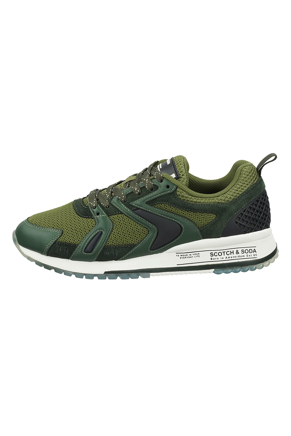 Scotch & Soda, Pantofi sport de piele cu insertii de plasa, Verde
